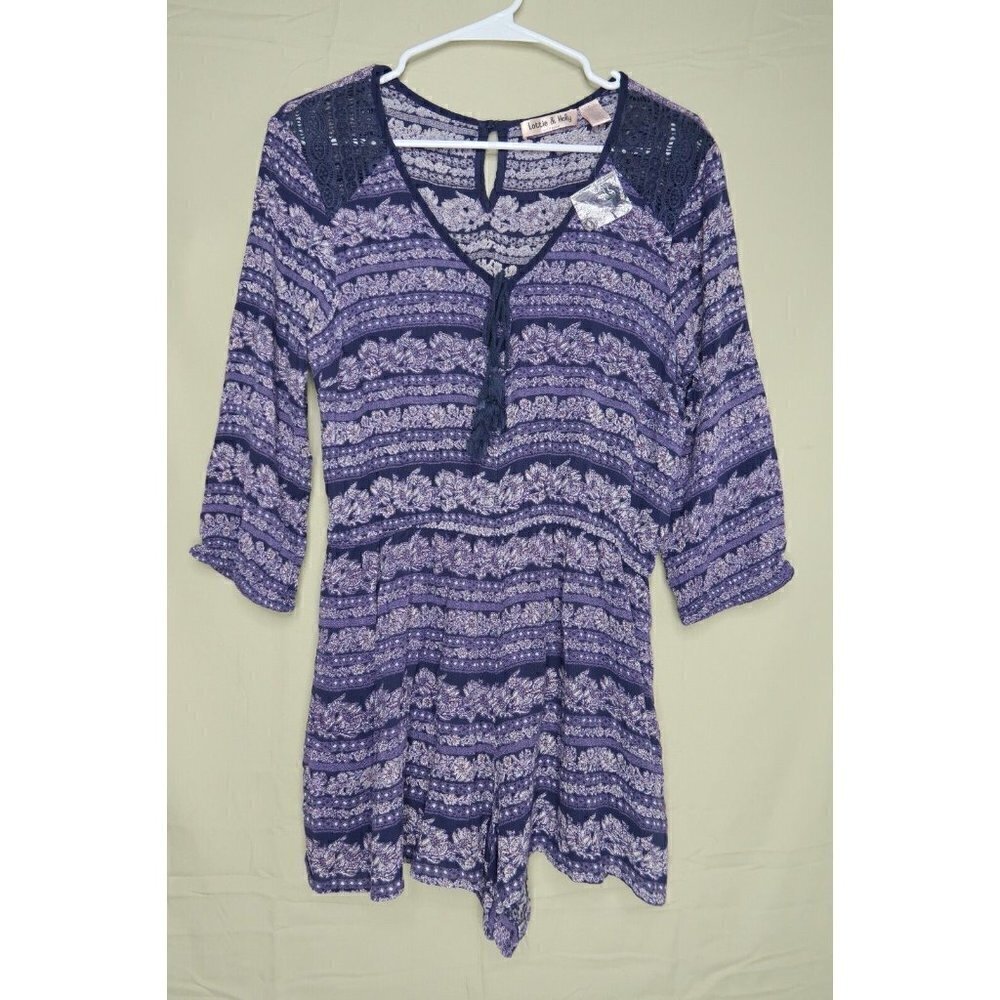 Band Of Gypsies Lottie & Holly Floral Romper Floral Blue Purple Boho Med NWOT